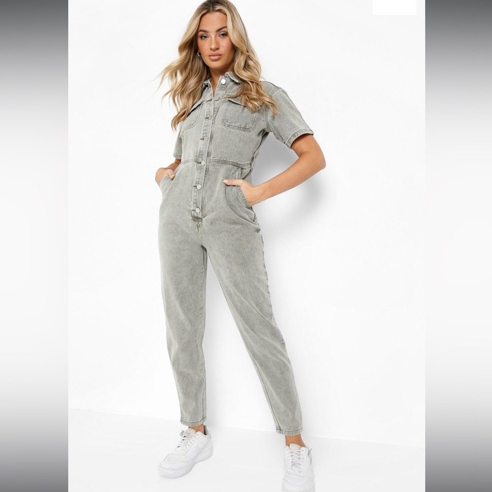 SHORT SLEEVE DENIM BOILERSUIT - KHAKI- 8US